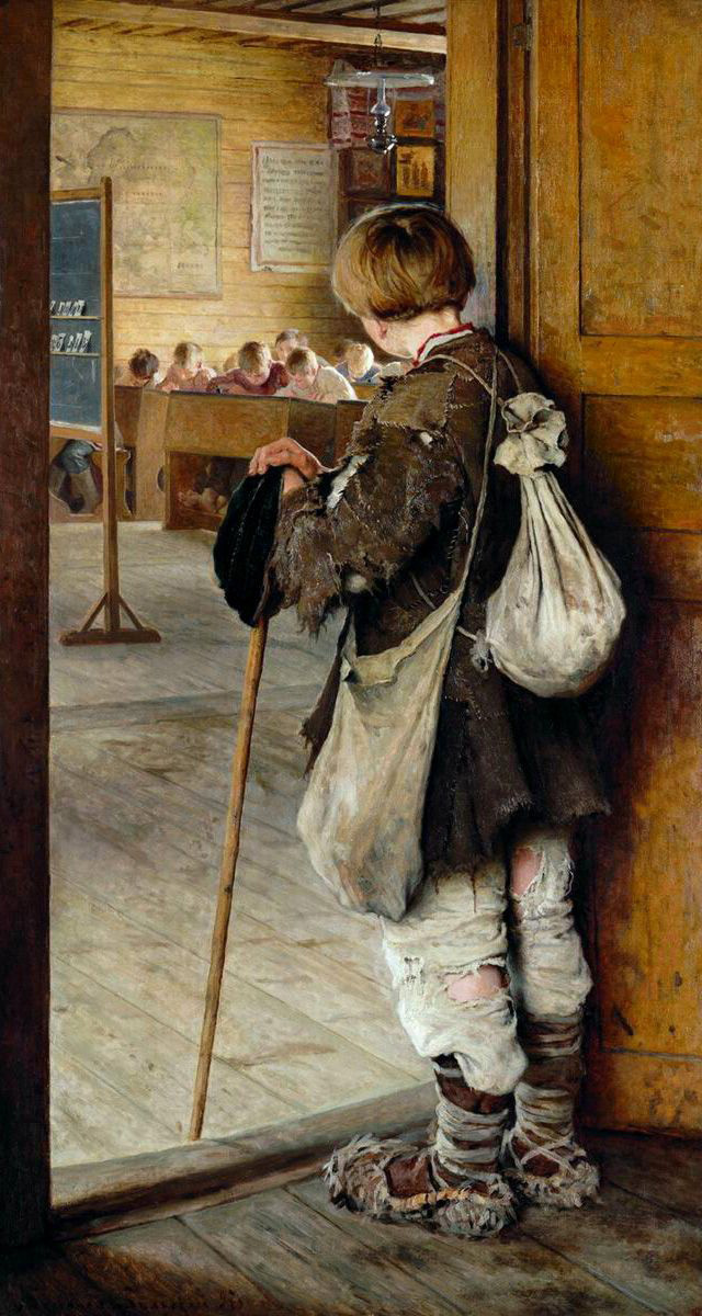 at the school door